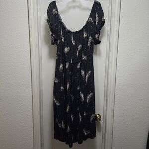 Elegant Black Feather Print Kids Dress